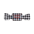 Checkered acrylic candy charm with red lucky text and hanging hole for DIY crafts - Lettered Black White Gingham