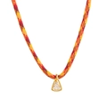 Close-up of tricolor woven rope necklace with a gold triangle pendant and clear zircon - Triangle Pendant / Red