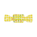 Acrylic candy-shaped DIY charm featuring yellow checkered pattern and Lucky Lucky text - Lettered Yellow Gingham