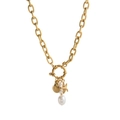 Collier doré vintage avec breloques coquillage, étoile de mer et perle blanche - Collier Coquillage Étoile Double Perle