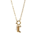 Collier vintage doré à trombones avec perles et pendentif de botte de cowboy - Collier Zircon Botte