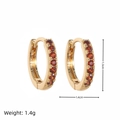 18K gold plated hoop earrings with red birthstone zircon inlay, 1.4cm diameter - January (Red Zirconia)