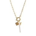 Collier à maillons dorés avec pendentifs trèfle, perle et initiale lettre A - Collier Perle Lettre Fleur