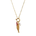 Collier plaqué or 18 carats avec pendentif poisson, piment rouge et perle baroque - Collier Grand Poisson Piment
