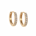 Close-up of gold-plated hoop earrings featuring a row of sparkling cubic zirconia stones - April (Clear Zirconia)