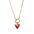 Collier trombone en or 18K avec cœur rouge, perle et pendentif lettre B en cristal - Collier Lettre Coeur Rouge