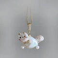 Golden cat pendant with baroque pearl and bow tie detail for pet necklaces - Little Ears Cat Style (JPNK253005Z) / Gold
