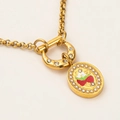 Vintage gold necklace with strawberry enamel pendant and white faux pearl border - Strawberry