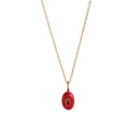 Detail of 18k gold plated necklace featuring a red water drop pendant with small gemstone - Oval / Red