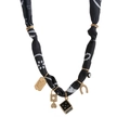 Colorful tourmaline beaded necklace with lucky charms on black and white silk cord - Dice - Black