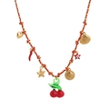 Bohemian woven necklace with colorful heart, shell and cherry charms on red cord - No.4 Red Cherry Necklace
