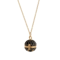 Vintage vergoldete Halskette mit schwarzem Kugelanhänger und Blumen-Gravur für Damen - Schwarz Gold Stil