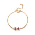 Detail of 14K gold plated bracelet featuring a purple zircon butterfly and lobster clasp - Gold Purple Zircon Butterfly Bracelet