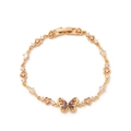 14K gold plated bracelet featuring pink heart links and a purple zircon butterfly charm - Gold Hollow Butterfly Bracelet