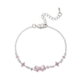 Macro detail of silver-tone floral bracelet with pink butterfly zircon and crystals - Silver Butterfly Flower Bracelet