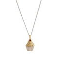 Golden cupcake pendant necklace with red zircon stone on silver chain - Cake