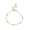 Detailed macro view of 14K gold-plated clover bracelet with small crystals and adjustable chain - Gold Five Flower Bracelet
