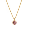 French vintage style gold necklace featuring a round pink floral enamel pendant - Pink Oil Painting Necklace