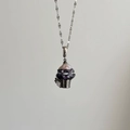 Elegant cupcake pendant necklace with iridescent pearl and purple crystals on silver chain - Silver Cupcake Necklace / Silver