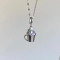 Exquisite pearl chain necklace with luxury cupcake pendant design for women - Silver Cupcake Cup Necklace / Silver