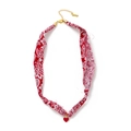 Rote Paisley-Stoff-Halskette mit rotem Herzanhänger und goldener Edelstahl-Verlängerung - Roter Paisley Stoff Choker (Rotes Herz) / Rote Herz-Halskette
