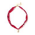 Rote Bandana-Stoffkette mit goldenem Friedenszeichen-Anhänger für Damen - Rosa Paisley Stoff Choker (Sieg Geste) / Rosa Finger Halskette