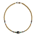 Kleurrijke kralenketting met gouden stalen bollen en een centraal boze oog symbool hanger - Zwarte Boze Oog Ketting
