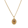 Gold stainless steel oval pendant necklace with religious motif and sparkling rhinestones - Wine Glass