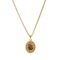 Golden necklace with oval pomegranate and snake pendant featuring crystal accents - Pomegranate Snake