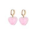 Golden hoop earrings featuring pink crystalline resin heart pendants in sweet style - Earrings / Pink