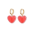 Cute candy-colored red resin heart drop earrings with a polished golden hoop finish - Earrings / Red