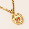 Vintage gold necklace with strawberry pendant and pearl border for women - Strawberry Regular Hoop