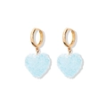 Cute light blue candy heart resin pendant earrings with gold metal hoops and sugar texture - Earrings / Blue