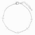 Silver bow and flower zircon bracelet with adjustable lobster clasp and extension chain - White Gold