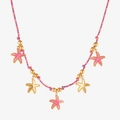 Detail der Seestern-Kette mit rosa-blauer Kordel und vergoldeten Anhängern aus Edelstahl - Rosa Seil Seestern Halskette