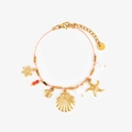 Details des rosa geflochtenen Armbands mit Muschel- und Seesternanhängern - Rosa Seil Muschel Armband