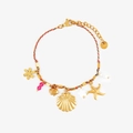 Detailansicht der Edelstahl-Meeresanhänger mit Muschel und Seestern auf gewebter Kette - Rotes Seil Muschel Armband