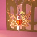 Fantasy anime stijl ketting met hart robijn en vleugels in goud en zilver plating - Oranje Zirkonia Vlinder Ketting