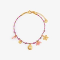 Farbenfrohes Boho-Armband mit Anhängern aus Edelstahl und bunten Kordeln - Rosa Seil Runde Platte Armband
