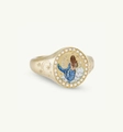 Anillo de sello en oro de 18K con sirena esmaltada, perlas y grabados celestes - Anillo de Sirena