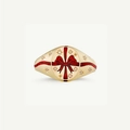 18K gold plated titanium signet ring with red enamel bow and sparkling star inlay - Red Bow / Gold