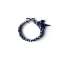 Vintage dark blue floral fabric scarf bracelet with T-bar clasp and turquoise bead - Dark Blue Bracelet