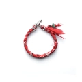 Red bandana silk scarf bracelet with silver T-bar clasp and turquoise bead detail - Red Bracelet