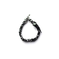 Bohemian black and white woven scarf bracelet with turquoise stone and silver toggle clasp - Black Bracelet