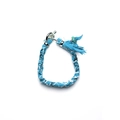 Bohemian blue silk scarf bracelet with ethnic pattern and silver metal toggle clasp - Blue Bracelet