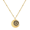 Golden sun and moon necklace with dark gemstone and vintage oxidized steel finish - Sun and Moon Combined Style