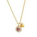 Vintage gold necklace featuring a rose floral locket and engraved heart pendant - Gold Oil Painting Heart Necklace