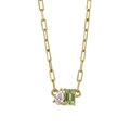 Gouden paperclip ketting met peervormige zirkoon en smal geslepen groene edelsteen - Groene Strass Ketting