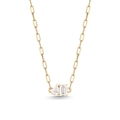Gouden paperclip ketting met zirkonia hangers in peer-vorm en smaragd-slijpvorm - Witte Strass Halsketting
