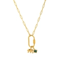 18K gold plated paperclip chain necklace with green zircon gemstone and elephant pendant - Gold / Elephant Green Square Zirconia Necklace